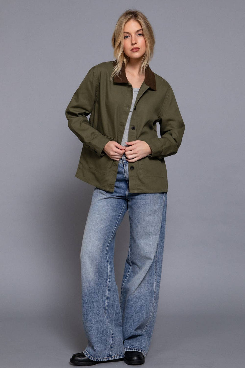Corduroy Collar Cotton Twill Jacket