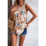 Floral Print Lace Trim Boho Sleeveless Blouse