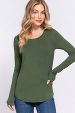 Long Sleeve Round Neck Rayon Top