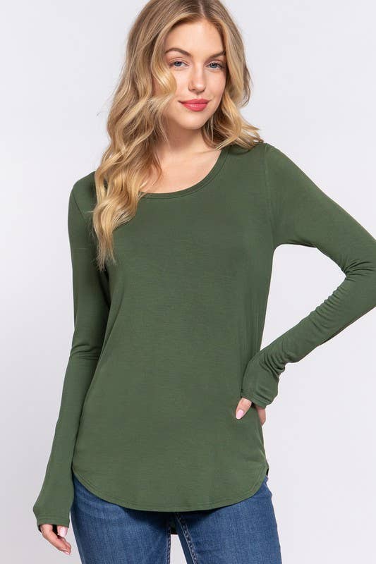 Long Sleeve Round Neck Rayon Top