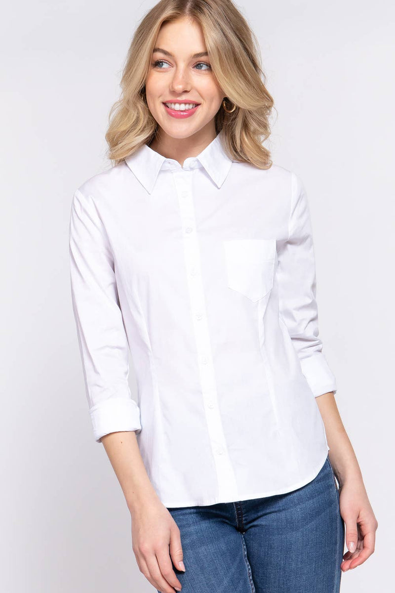 Long Sleeve Button Down Stretch Poplin Shirt S-2XL
