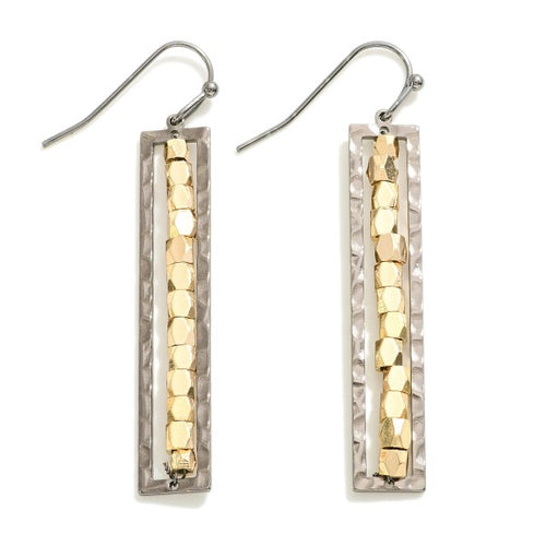 Slim Rectangle Drop Earring With Beaded Center