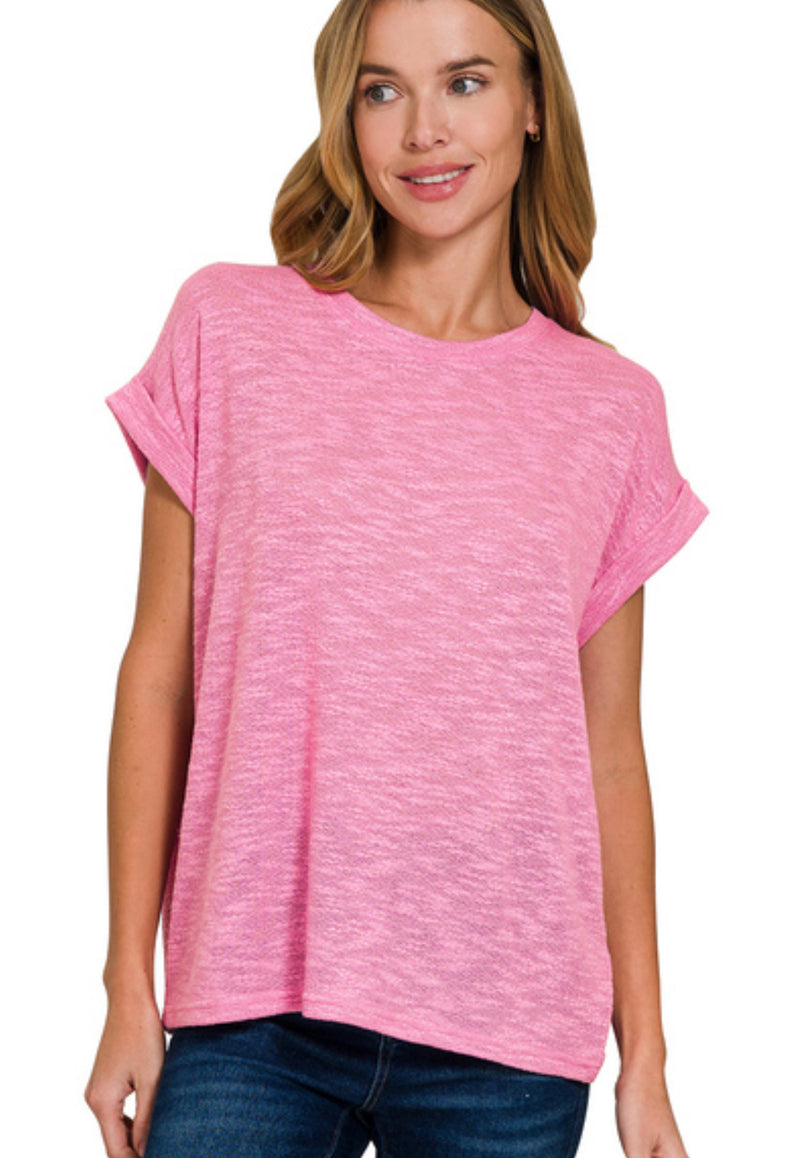 Rolled Sleeve Slub Sweater