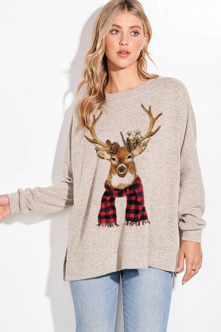 Plaid Deer Printed Top