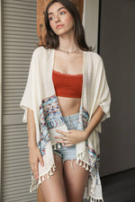 Geometric Embroidered Kimono with Tassels in Black or Ivory