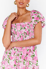 Pink Print Smocked Dress