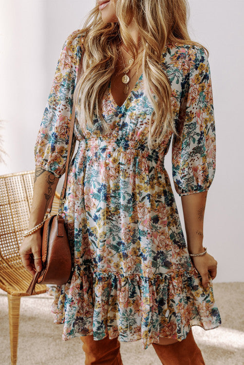 Sky Blue Floral Short Dress