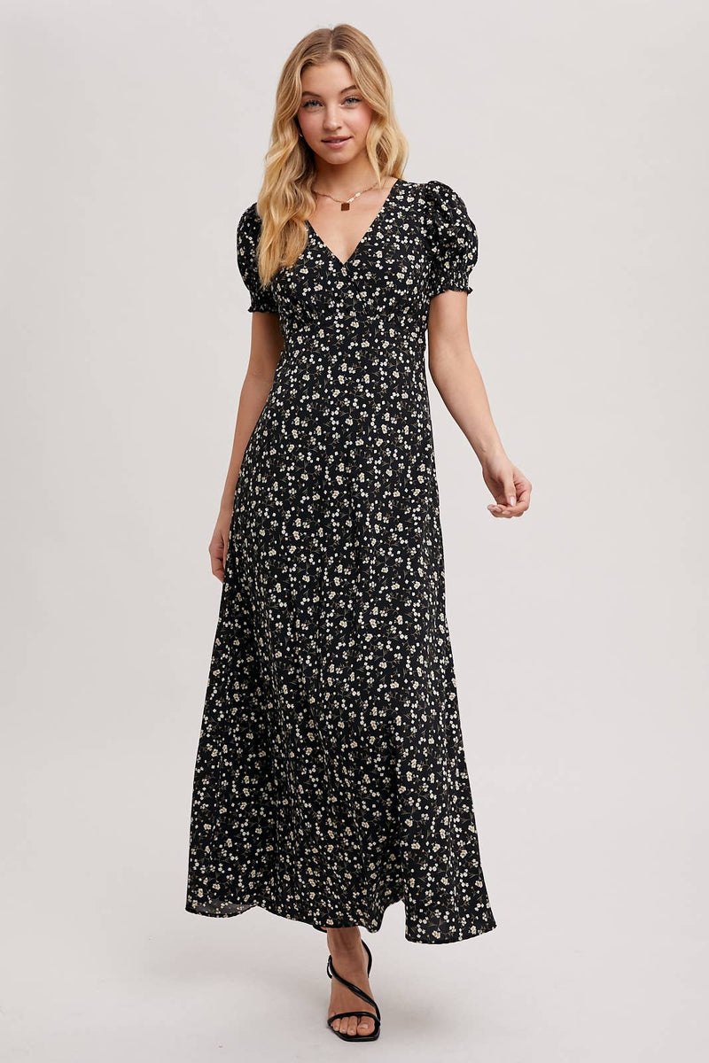 Boho Floral Print V-Neck Maxi Dress