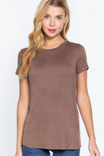 Crew Neck Rayon Spandex Tee in Dark Brown, Light Brown, and Black