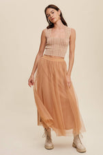 Rust Mesh Tulle Maxi Skirt