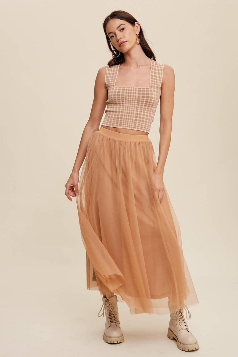 Rust Mesh Tulle Maxi Skirt