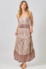 Border Print Tiered Long Skirt