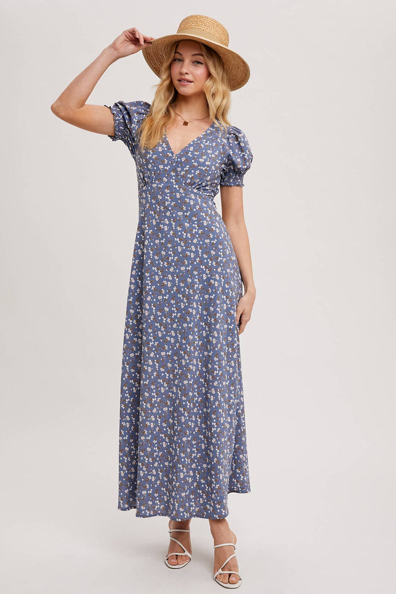 Boho Floral Print V-Neck Maxi Dress