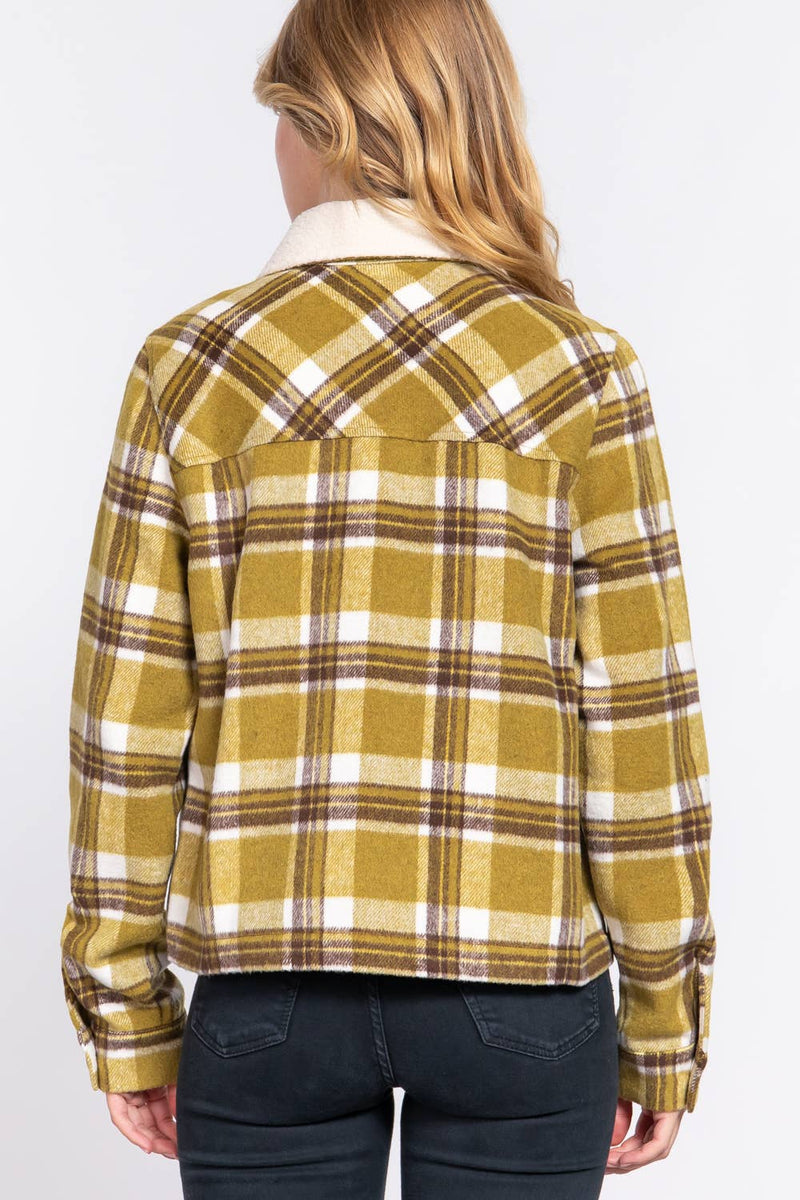 Plaid Jacket with Faux Fur Collar