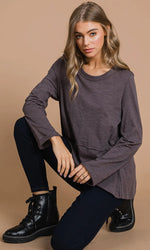 Charcoal Cotton Casual Top