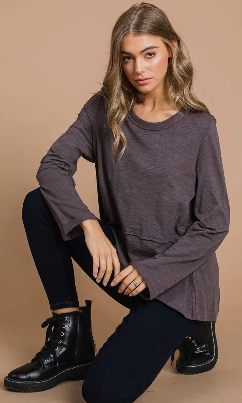 Charcoal Cotton Casual Top
