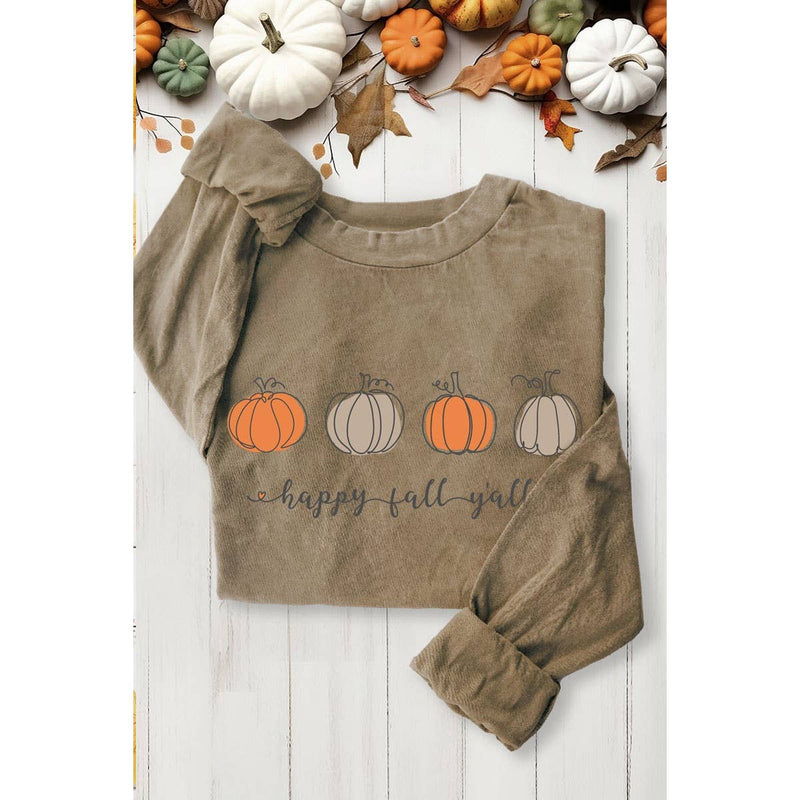 Happy Fall, Y'all! Long Sleeved Mineral Wash Tee