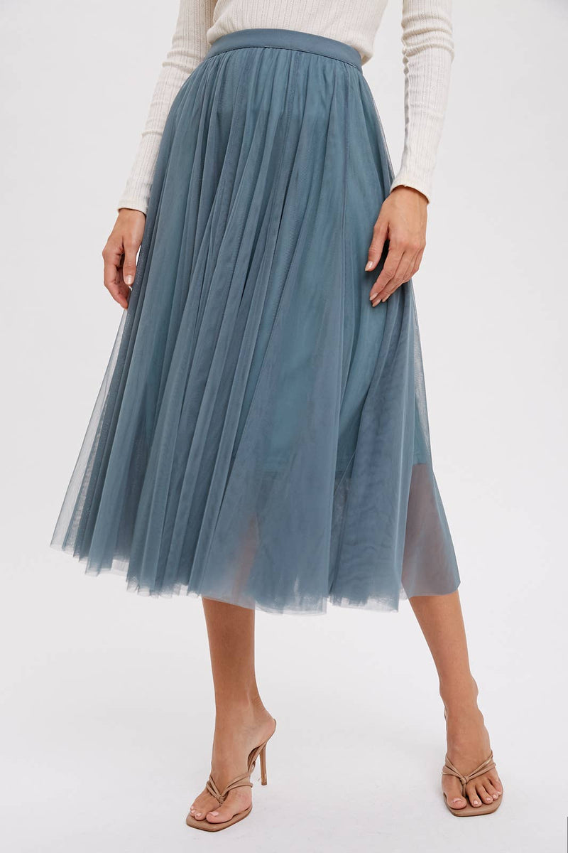 Tulle Pleated Lined Chiffon Midi Skirts