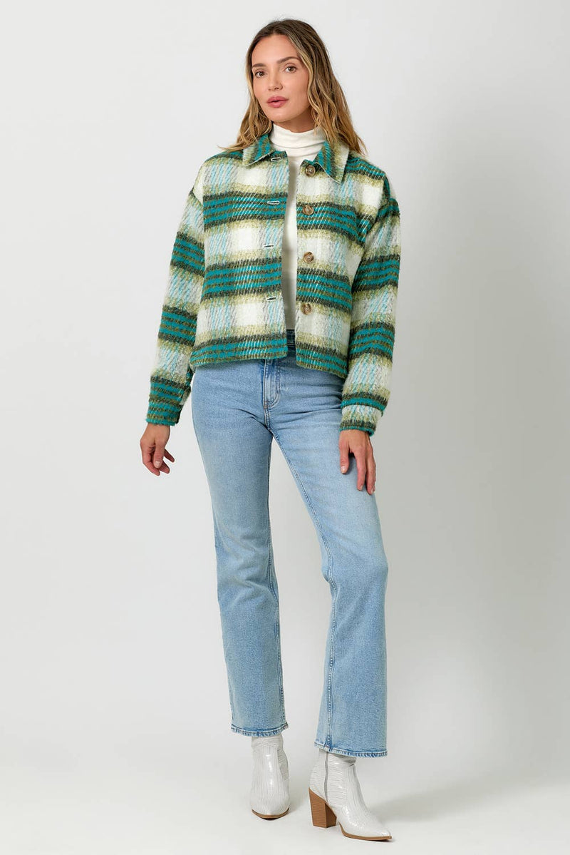 Green Cropped Plaid Jacket