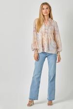 Sand Mix Pintuck Print Blouse