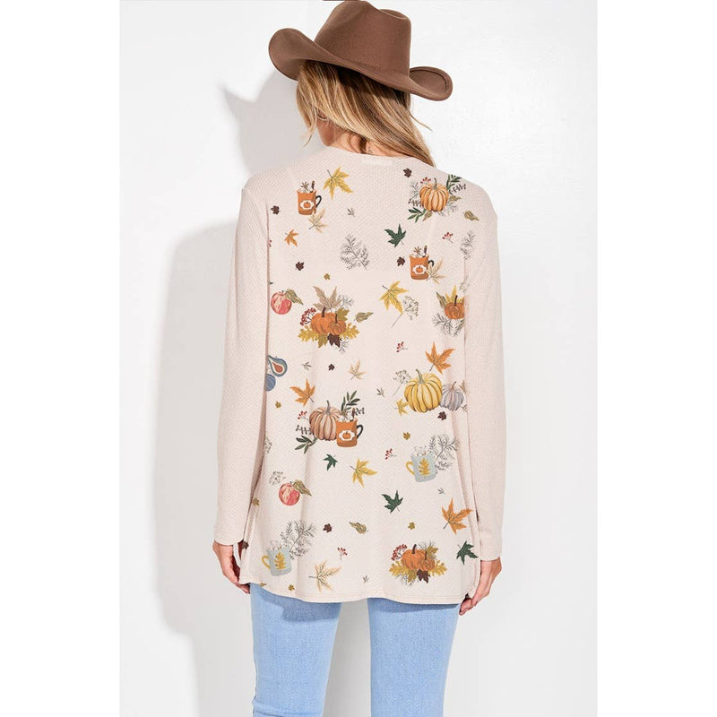 Fall Leaves/Pumpkin Print Cardigan