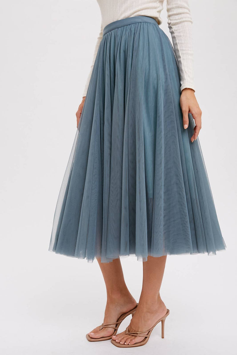 Tulle Pleated Lined Chiffon Midi Skirts