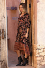 Fall Floral Peekaboo Front Dress with 3/4 Sleeves