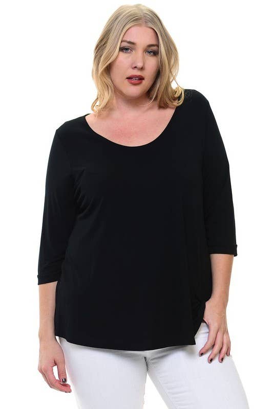 3/4 Sleeve Basic Knit Top in Plus