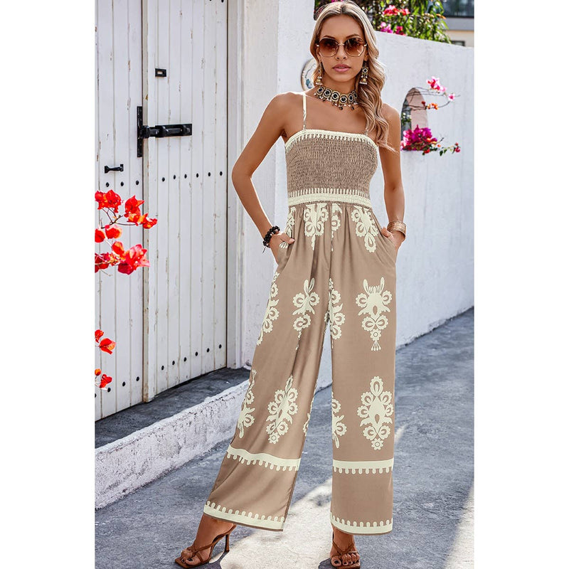 Tan Geo Print Jumpsuit
