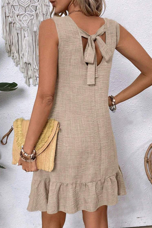 Lineny Shift Dress with Tie Back
