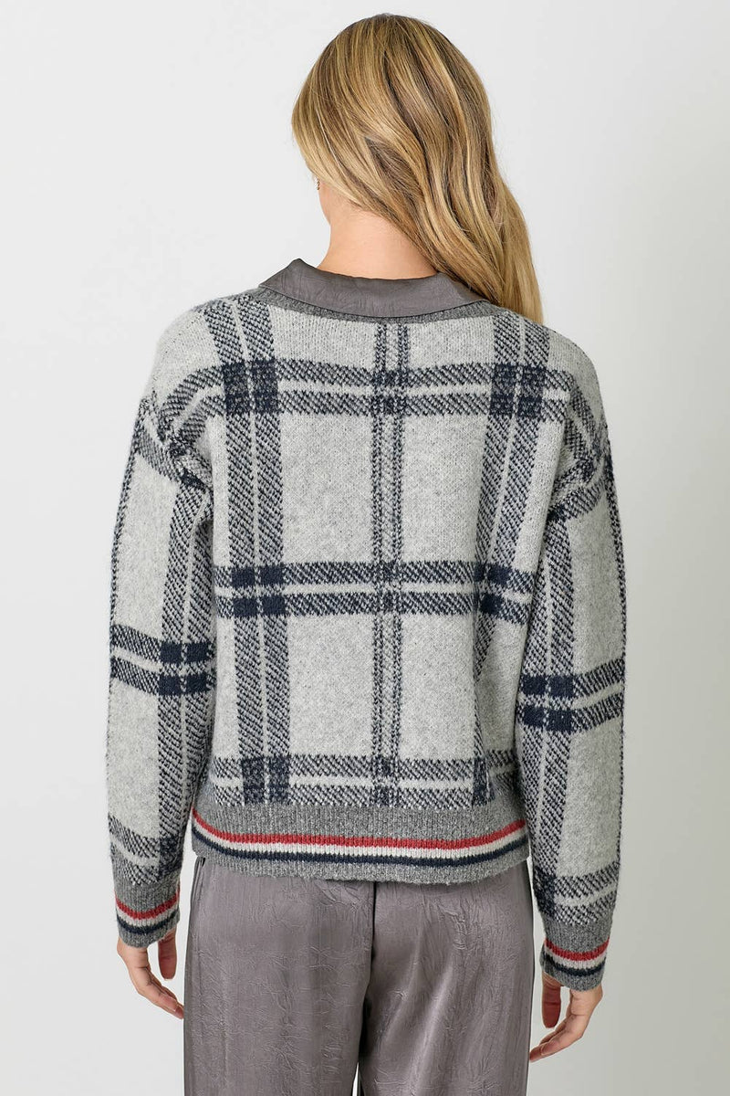 Grey Plaid Cardigan