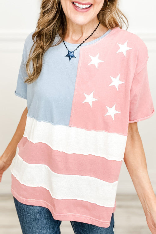 Pink Stars and Stripes Printed Crewneck Top