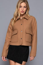 Soft Patch Pocket Snap Jacket in Camel or Black
