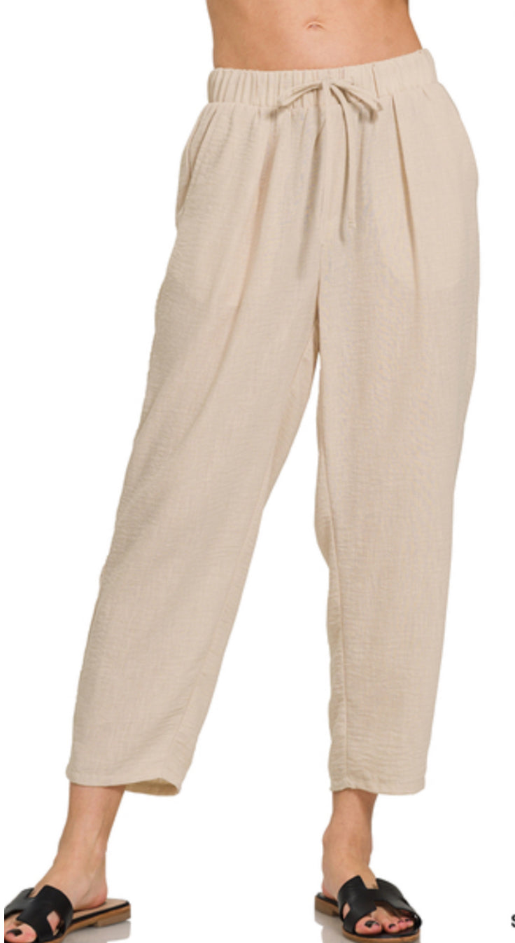 Drawstring Straight Leg Crops in 3 Colors