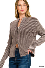 Chunky Ribbed Knit Zippered Cardigan in Black or Brown