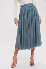 Tulle Pleated Lined Chiffon Midi Skirts