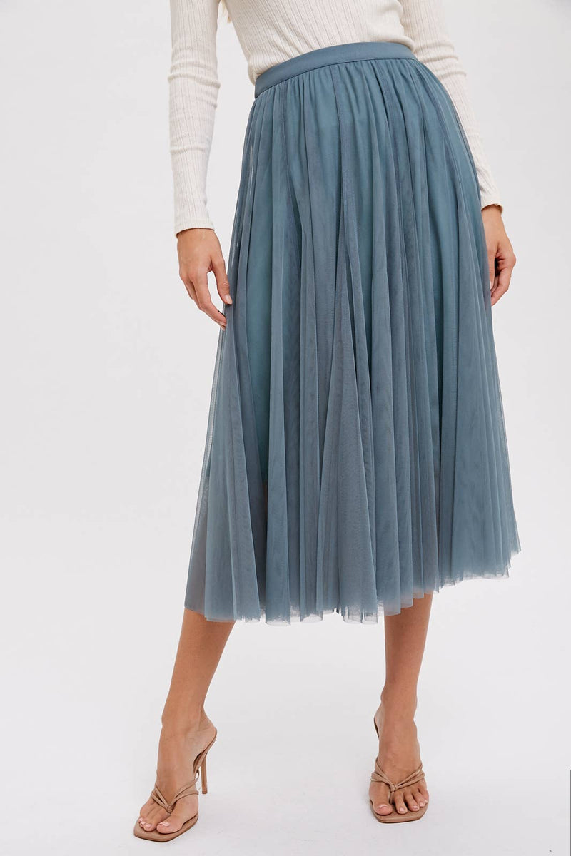 Tulle Pleated Lined Chiffon Midi Skirts