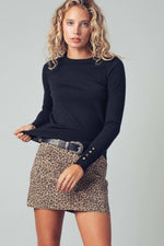 Polished Button Cuff Slim Knit Top