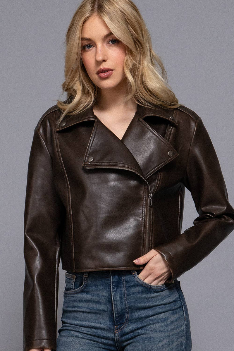 Vintage Wash Faux Leather Moto Jacket