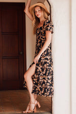 Floral Print Sweetheart Neckline Midi Dress