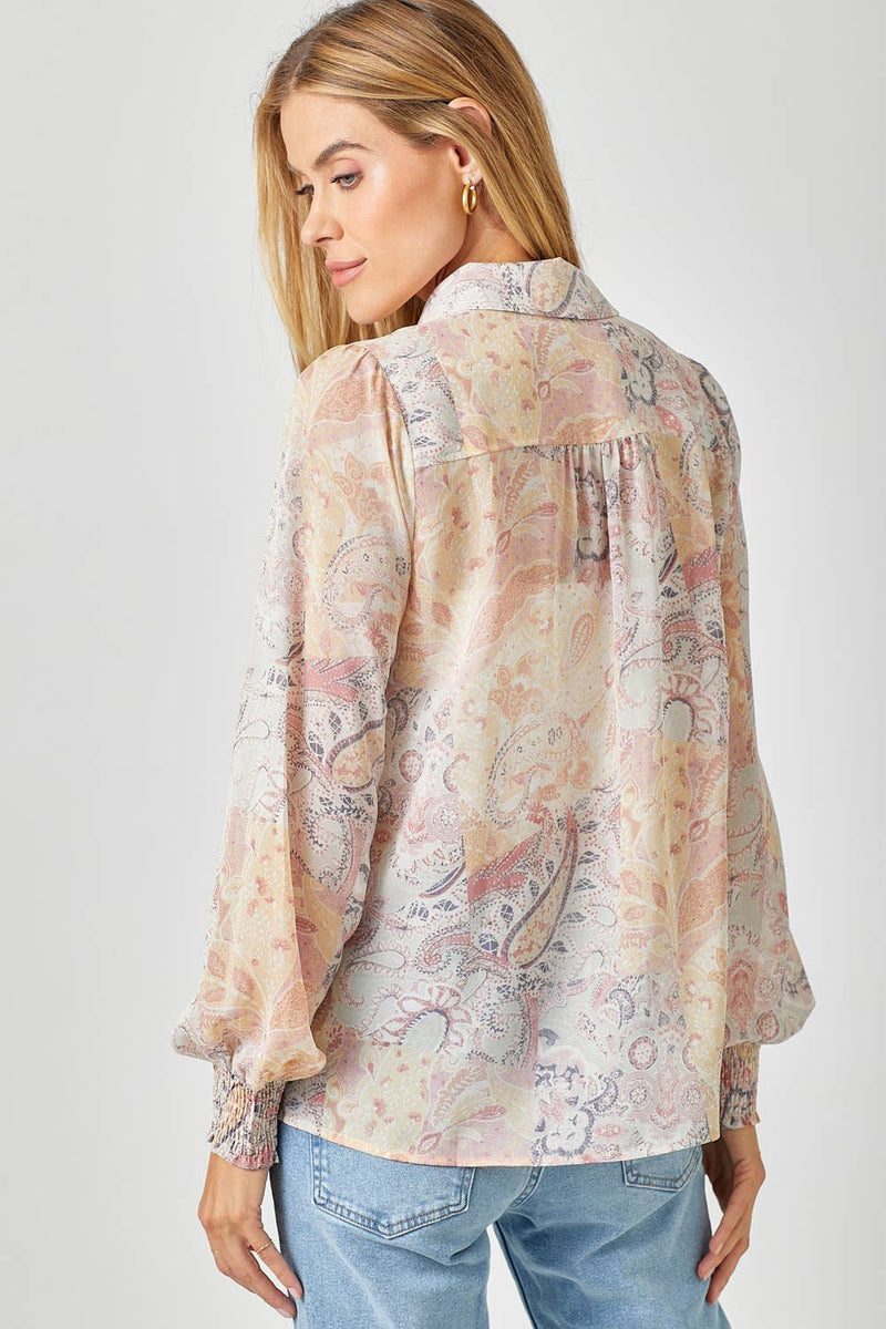 Sand Mix Pintuck Print Blouse