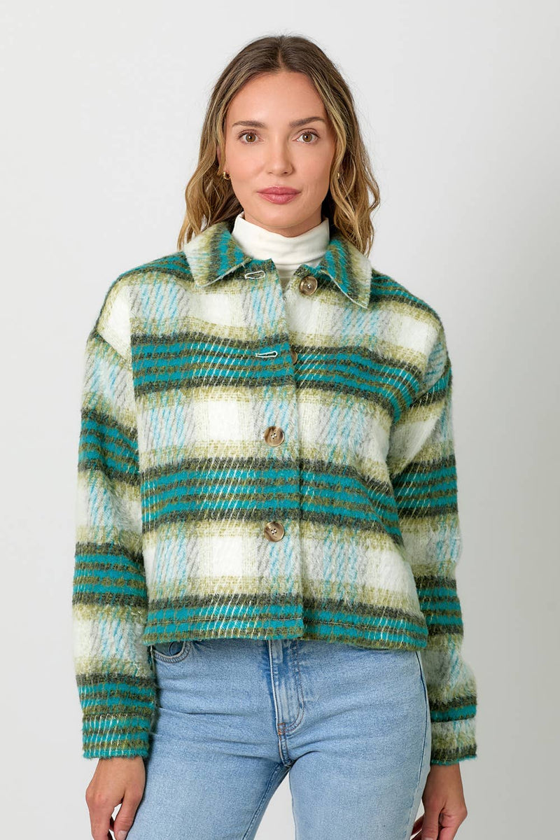 Green Cropped Plaid Jacket