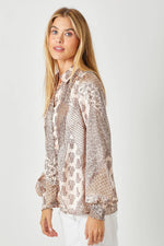 Sand Mix Pintuck Print Blouse