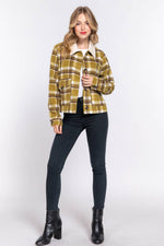 Plaid Jacket with Faux Fur Collar