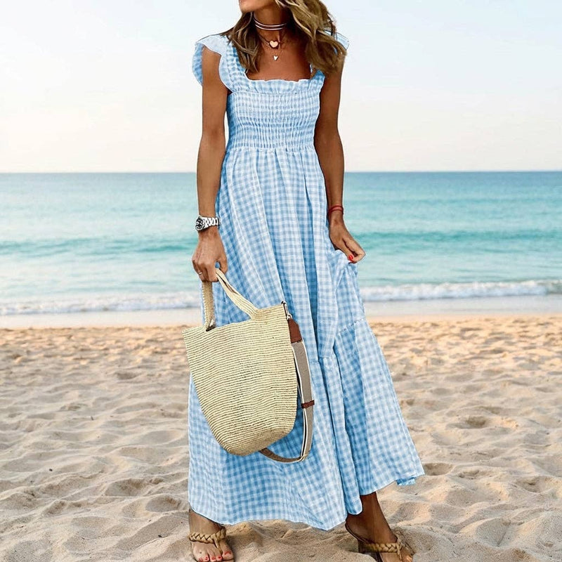 Gingham Smocked Maxi Dress Square Neck Summer – #SmallTownGirl Boutique