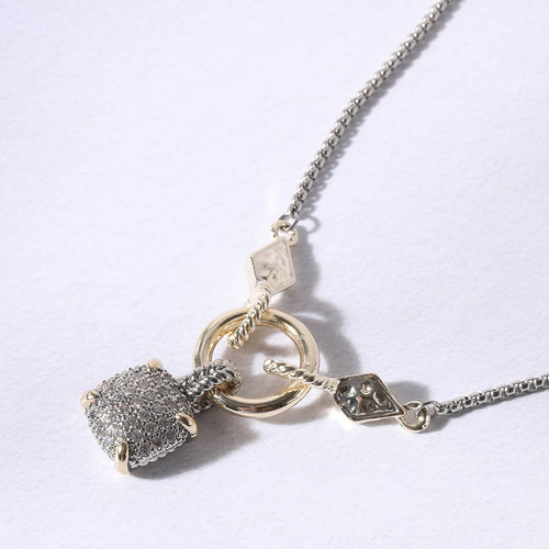 Square Pendant CZ Pave Necklace