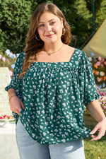 Plus Size Green Squared Neckline Blouse