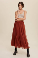 Rust Mesh Tulle Maxi Skirt