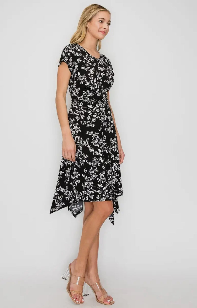 Ruched Waist Hanky Hemline Dress