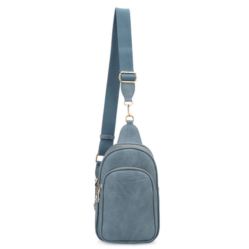 Distressed Vegan Leather Multi Compartment Sling Bag